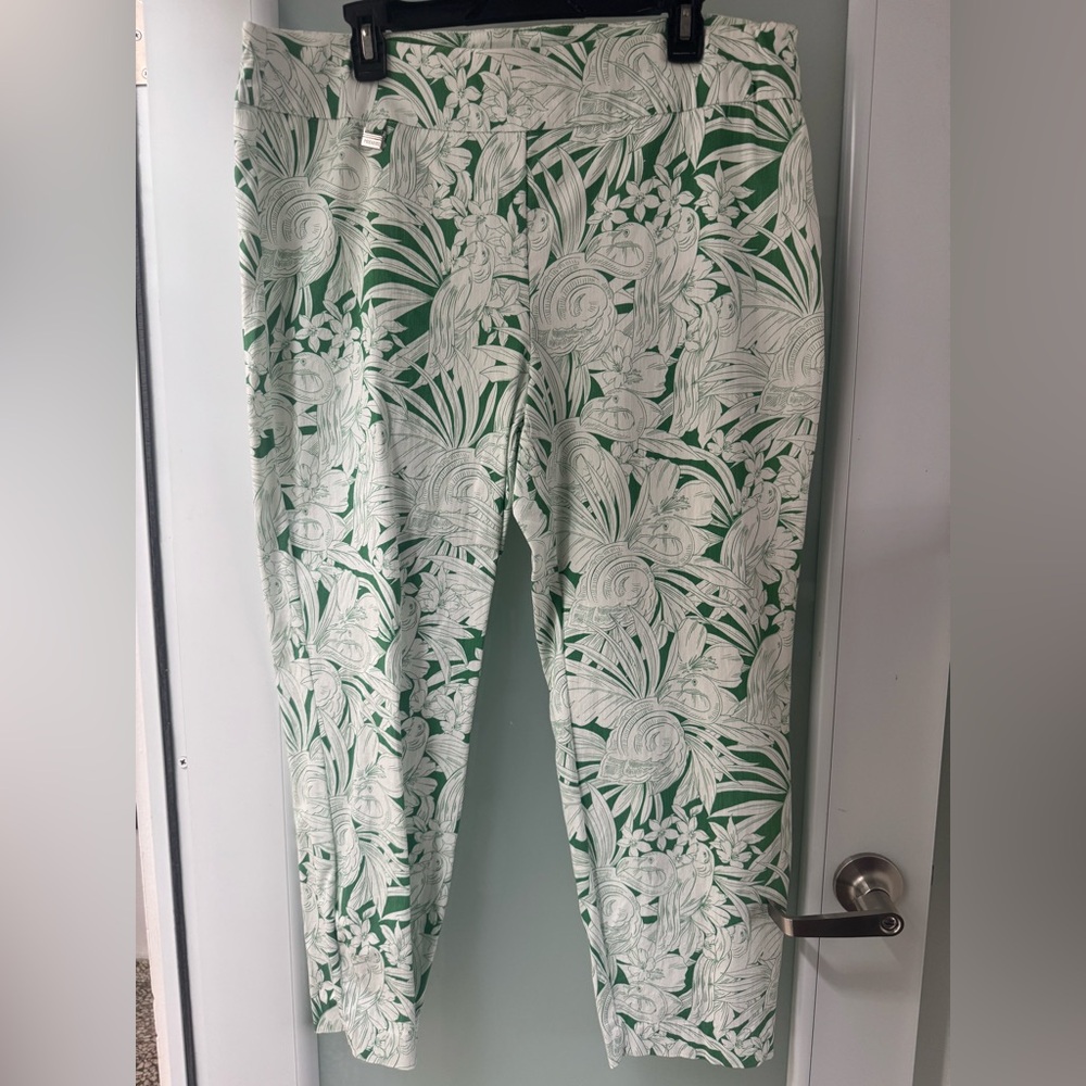 Premise Green and White Leaf Print Pants